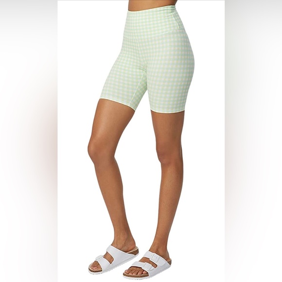 NWT Bandier x Sincerely Jules The Bryn 7" Biker Lifestyle Short Green Gingham - Picture 11 of 14